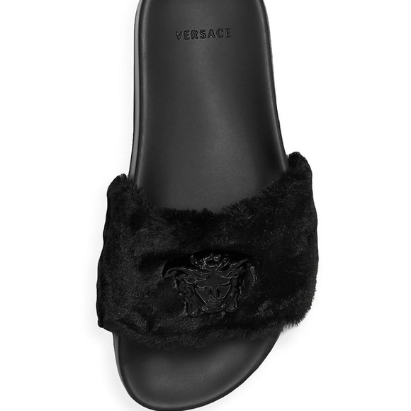 Versace La Medusa Faux Fur Slides Shoes 35